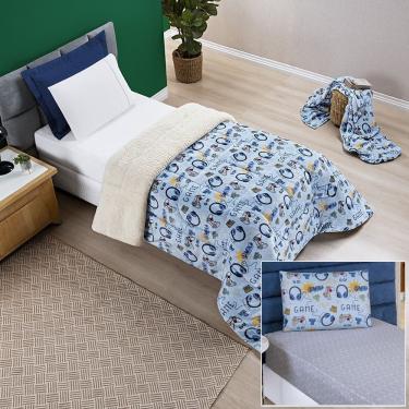 Imagem de Kit Coberdrom + Jogo de Cama Bouti Kids Solteiro 03 Peças 100% Poliéster - Game