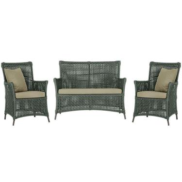 Imagem de Jogo Sofá E 2 Poltronas Igapó Alumínio Marrom E7 Trama Verde