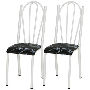 Imagem de Kit 02 Cadeiras Tubular America 021 Branco Assento Preto Flor Artef Preto Flor