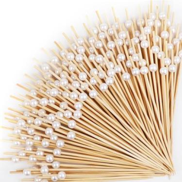 Imagem de 2000 palitos de coquetel, palitos para aperitivos, espetos de pérola branca de 12 cm para aperitivos, espeto de bambu, charcutaria, frutas, acessórios de comida para decoração de festa de casamento de