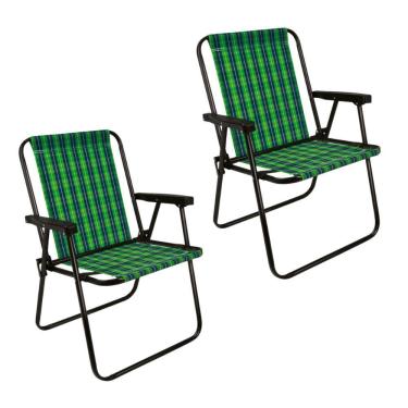 Imagem de Kit 2 Cadeira De Praia Varanda Xadrez Em Aço 110 Kg Verde Mor