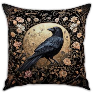 Imagem de RBAFAO William Morris Inspirado Abstrato Vintage Fox Design Fronhas Decoração de Casa Arte Capa de Almofada para Cama Sofá Sala de Estar, Carro Interior e Exterior (Corvo Preto, 45,7 x 45,7 cm)