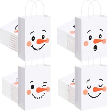 Imagem de Kolldenn 48 peças de sacos de presente de papel de boneco de neve com alças sacos de presentes de Natal a granel fofo armazenamento de doces para presente de Natal, férias, aniversário, chá de bebê
