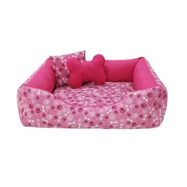 Imagem de Cama Para Cachorro 70x50cm Acompanha Para Almofada Central e ossinho e almofadinha(Ossinho rosa com pink)