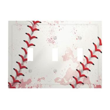 Imagem de Wmhusu Capa para interruptor de luz, beisebol, bola esportiva, jogo de 3 gangues, placa de interruptor de luz tripla, capas de tomada decorativa, placa elétrica para decoração de banheiro e quarto