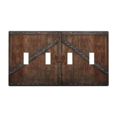 Imagem de JDAKHD Placa de cobertura para interruptor de luz de madeira rústica, vintage, decorativa, quadriciclo, placa de parede, casa de fazenda, campo, porta de celeiro, 4 gangues, placa elétrica para