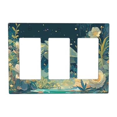 Imagem de Capas de interruptor de luz fantasia mar mundo tartaruga marinha planta floral 3 gangues balancim elétrico GFCI placa de parede decorativa placa de parede placa de interruptor para quarto de crianças