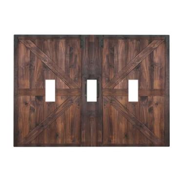 Imagem de Wmhusu Capa para interruptor de luz, marrom, para porta de celeiro, placa de parede retrô, placa de parede de 3 grupos, placa de interruptor de luz tripla, capas decorativas de tomada, placa elétrica