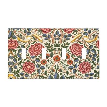 Imagem de JDAKHD Placa decorativa para interruptor de luz William Morris, padrão de flor, placa de parede de 4 grupos, grande, estética, natureza, floral, botânico, quadriciclo, interruptor, placa de cobertura