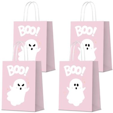 Imagem de KERINGO 16 PCS Halloween Kraft Paper Gift Bags Pink Ghost Boo Design with Handles for Halloween Themed Trick or Treat Party Favors Supplies