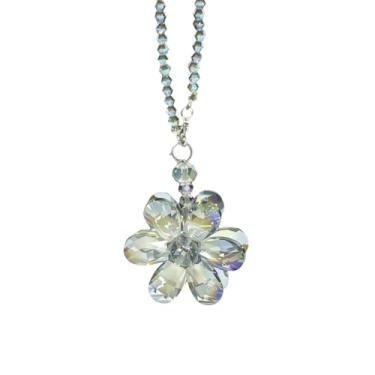 Imagem de Tuxihapp Pingente de espelho retrovisor de carro com flor de cristal - enfeite de pendurar com pingente de espelho retrovisor de carro de flor fofa - Acessórios de decoração de interiores de cristal