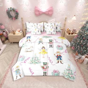 Imagem de Erosebridal Jogo de cama solteiro para meninas de fadas, conjunto de edredom com quebra-nozes e cama de árvore de Natal em uma bolsa, conjunto de cama de cavalo de balanço rosa para meninas