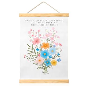 Imagem de Arte de parede Psalm 61:2 - Pôster inspirador religioso, WHEN MY HEART IS OVERWHEMED Lead Me to The Rock, impressão em tela de versículo bíblico para igreja, casa, sala de oração, presente cristão