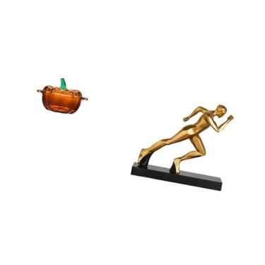 Imagem de Fenteer Tampa de Vidro para Doces de Abóbora, Pote de Biscoitos, Corredor Laranja, Estátua, Escultura de Arte Abstrata Moderna, Decoração para Casa, Entrada,