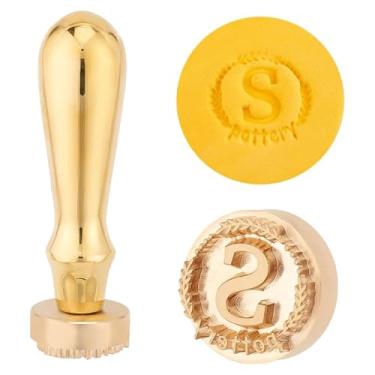 Imagem de Carimbo de barro de cabeça de latão para artesanato em cerâmica, ferramenta de impressão personalizada de argila, cerâmica e sabonete, assinatura para amantes de artesanato (letra S)