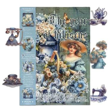 Imagem de WCCH Adesivos vintage de scrapbook suprimentos para Diário de lixo, 24 folhas de adesivos autoadesivos de papel Washi para diário, scrapbooking, bujo, colagem, artes de artesanato para adultos, letras