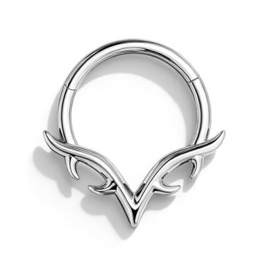 Imagem de OUFER Anéis de septo de 16 g, joias de septo de asas de lâmina, clique de segmento articulado em forma de V, argolas de nariz de aço cirúrgico hipoalergênico, Helix Daith Tragus, joia de piercing de