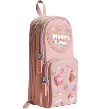 Imagem de Estojo de lápis para meninas, estojo de lápis bonito, mini bolsa escolar para mulheres estojos de lápis rosa com 6 compartimentos Estojo de lápis para meninas (Style A)