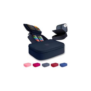 Imagem de Estojo Quadrado Escolar Tie Dye em Poliéster, Azul, 26x16,5x6cm, com 13 Compartimentos para Lápis e Bolso de Tela