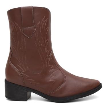Imagem de Bota Feminino Cano Médio Texana Vicerinne Bordada Café Country Vaqueira Boiadeira Western Rodeio Sertaneja Bico Fino Salto (36, BR, Adulto, Numérico, 36)