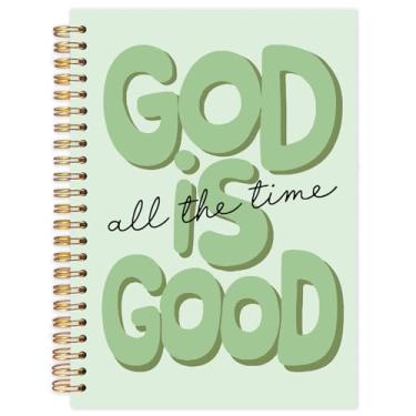 Imagem de Yhtrg Cadernos verdes preppy God Is Good, caderno espiral cristão marrom presente para mulheres, cadernos bíblicos para material escolar de escritório, 14 x 21 cm