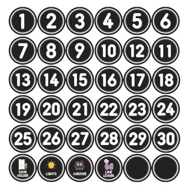 Imagem de 36 peças de adesivos de marcadores numéricos – 36 peças adesivos de números decoração de sala de aula, números de piso de vinil reposicionáveis, pontos alinhados para chão de sala de aula, pré-escola