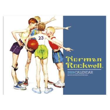 Imagem de Calendário de parede suspenso Norm Rockwell 2026 - 48 cm x 28 cm (aberto) Agenda e organizador de compromissos mensais 2026. Lindas imagens de Norm Rockwell