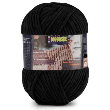 Imagem de Fio de chenille fofo para crochê - fio de cobertor de bebê para tricô - fio de veludo para crochê Amigurumi, fios ultramacios, peso por rolo 200 g, comprimento 240 m/262 jardas (1, preto)