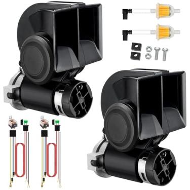 Imagem de Buzina pneumática de 12 V 150 db para caminhão com chicote de relé buzina de ar super alta para motocicletas, carros, caminhões, trens, barcos e navios (pacote com 2)