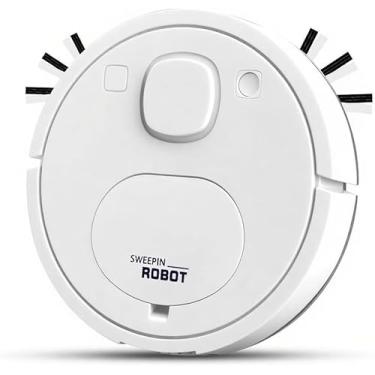 Imagem de Aspiradores robóticos, aspirador de pó robô de sucção potente, sem emaranhados, bom para pêlos de animais de estimação, piso duro, silencioso, vassoura de chão (branco)