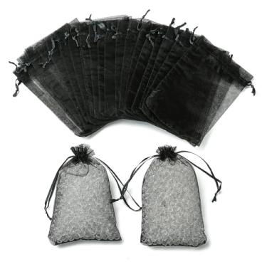 Imagem de 50 peças de bolsas de joias de organza 10 x 15 cm preto transparente laranja cordão organza sacos de presente festa de casamento Natal dia dos namorados bolsas de embalagem de joias