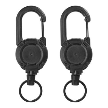 Imagem de PATIKIL Chaveiro retrátil, 2 peças, porta-crachá retrátil resistente, carretel de crachá, clipe de chaveiro com cordão de aço de 59,9 cm, quintal para chaves, pesca, ciclismo, caminhada, mochila