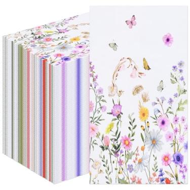 Imagem de Pacote com 100 guardanapos de papel borboleta silvestre – 33 x 40,6 cm desdobrados, guardanapos descartáveis de 3 camadas com design de prado floral colorido para casamentos, aniversários, festas de