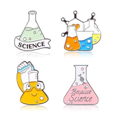 Imagem de QLYOVWE 4 peças de broches de ciência para mulheres homens copo de microscópio químico molecular DNA biológico ferramenta experimental broches enfermeira médica professora cientista mochila acessórios