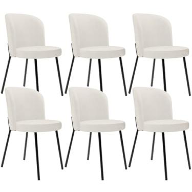 Imagem de Kit 6 Cadeiras Sala de Jantar Estofada Gavi L02 Linho Bege - Lyam Decor