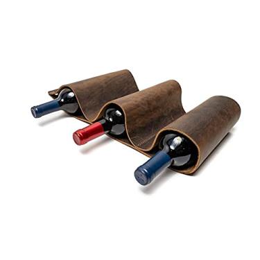 Imagem de AYZCORP Rack de vinho montado na parede com 3 garrafas. Rack de vinho que economiza espaço, suporte de vinho de parede de couro para presentes de vinho exclusivos para amantes de vinho. Suporte de