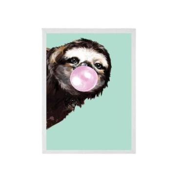 Imagem de Quadro Bicho Preguiça Bubble Gum 24X18 C/Vidro - Branca - Quadros On-L