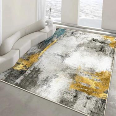 Imagem de Tapete abstrato com estampa de tinta lavada, ideal para sala de estar, quarto, sala de estar, tapete antiderrapante e lavável, decoração para casa, tapete felpudo para porta de entrada (180 x 280