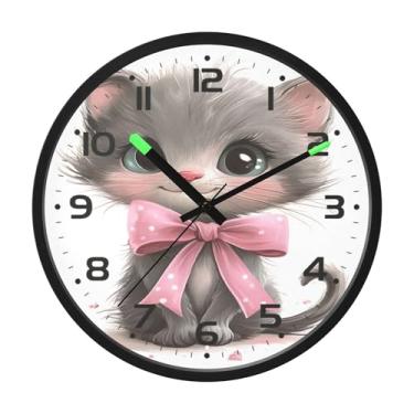 Imagem de SEHANY Relógio de parede de gato fofo, silencioso, sem tique-taque, operado por bateria, controle de som, luz noturna, relógios de parede para sala de estar, cozinha, quarto, escritório, decoração de