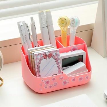 Imagem de Caixa de armazenamento de compartimento, organizador multifuncional de mesa de grande capacidade, cesta de armazenamento de papelaria de escritório, suporte de caneta, atacado de cosméticos (rosa)