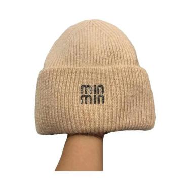 Imagem de Gorro Feminino Quente De Lã Com Strass E Pele De Coelho Genuína  Touca