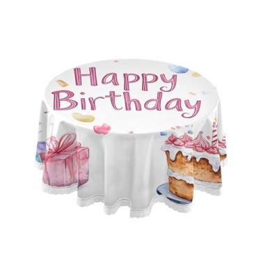Imagem de SEHANY Toalha de mesa redonda para festa de feliz aniversário de 152 cm, tecido lavável sem rugas, toalha de mesa redonda com decoração de renda para decoração de aniversário de restaurante