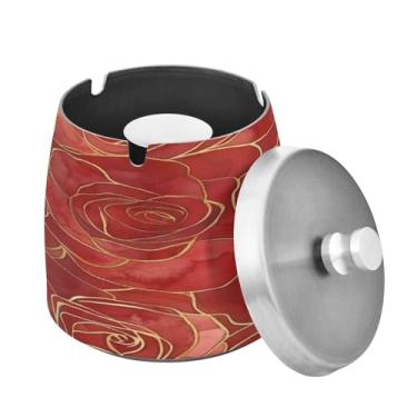 Imagem de Blueangle Cinzeiro com estampa de flores com tampa para cigarros, à prova de vento/chuva, aço inoxidável, sem fumaça, inodoro, cinzeiro para uso interno ou externo (102)