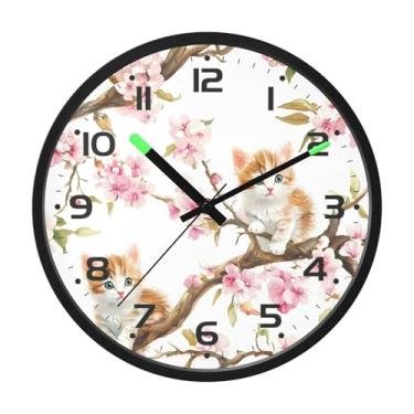 Imagem de SEHANY Relógio de parede de gato fofo, silencioso, sem tique-taque, operado por bateria, controle de som, luz noturna, relógios de parede para sala de estar, cozinha, quarto, escritório, decoração de