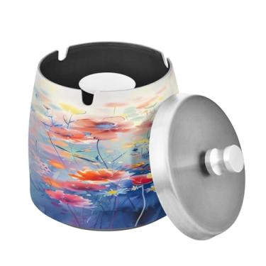 Imagem de Blueangle Cinzeiro colorido para pintura em aquarela com tampa para cigarros, à prova de vento/chuva, aço inoxidável, sem fumaça, inodoro, cinzeiro para uso interno ou externo (297)