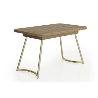 Imagem de Mesa De Sala Jantar évora Menor 1604 C/ Tampo Madeirado C/ Vidro 130x80cm Dourado/noce/carvalho - Carraro