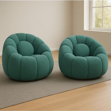 Imagem de Kit 02 Poltronas Decorativa Orgânica Para Sala Cloud Bouclê Azul Turquesa E03 - D'rossi