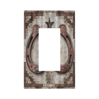 Imagem de ybclf Farmhouse Western Horseshoe 1 Gang Single Rocker Light Switch Cover Decorativo Country Rústico Vintage Placa de Parede Elétrica Receptáculo Interruptor de Luz para Cozinha Quarto