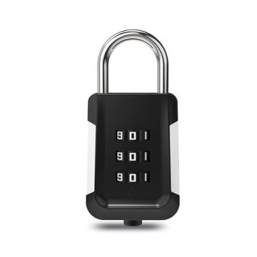 Imagem de Fechadura de combinação para armário – Cadeado pequeno reinicializável com código para academia, escola, bagagem, armário, estojo de arma e viagem | Trava de segurança de liga de zinco durável (preto)