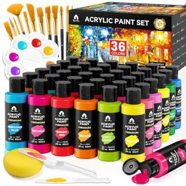 Imagem de Conjunto de 52 peças de tinta acrílica - 36 cores (60 ml) com pincéis, facas e paleta - Presentes ricos em pigmentos para adultos, crianças, artistas e iniciantes - Pintura em tela, cerâmica, rocha